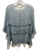 Rebecca Taylor Size 10 Teal Blue & Multi Silk Chiffon Floral 3/4 Sleeve Top Teal Blue & Multi / 10