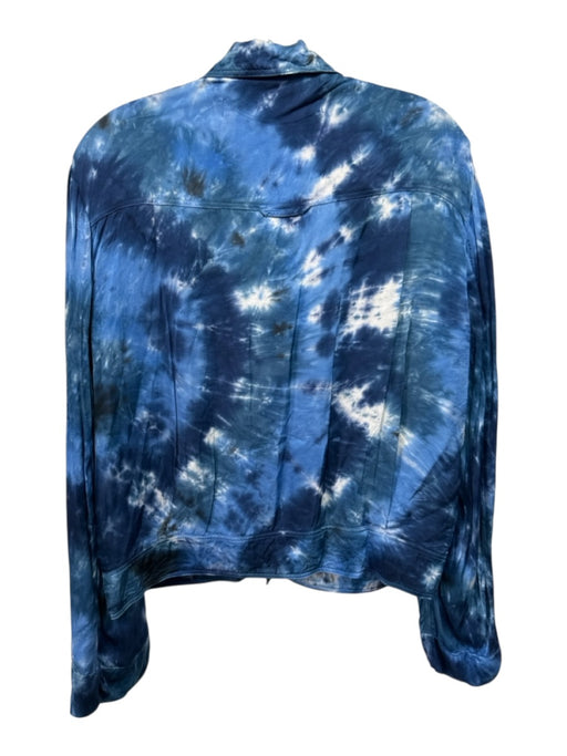 Raquel Allegra Size 2 Blue, Black, White Rayon Tie Dye Flap Pockets Jacket Blue, Black, White / 2