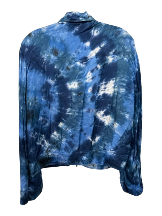 Raquel Allegra Size 2 Blue, Black, White Rayon Tie Dye Flap Pockets Jacket Blue, Black, White / 2