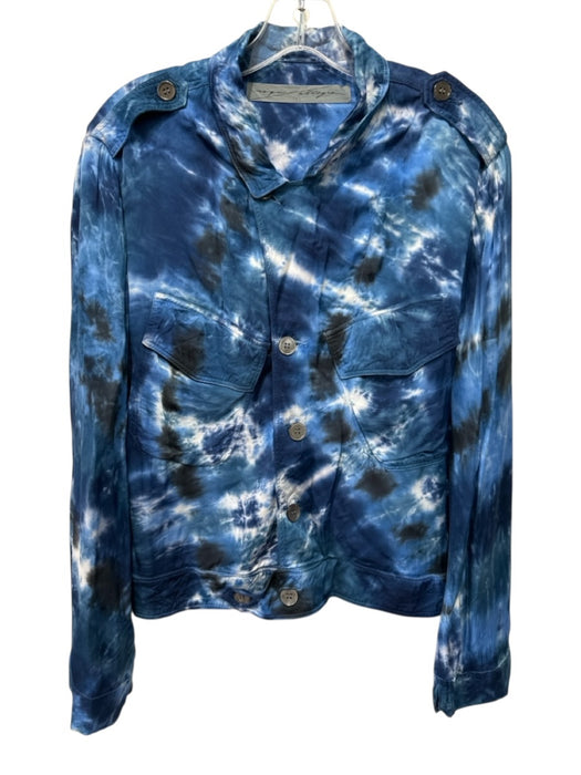 Raquel Allegra Size 2 Blue, Black, White Rayon Tie Dye Flap Pockets Jacket Blue, Black, White / 2