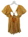 Free People Size M Orange & Green Cotton Mini Puff Sleeve Back Tie Dress Orange & Green / M