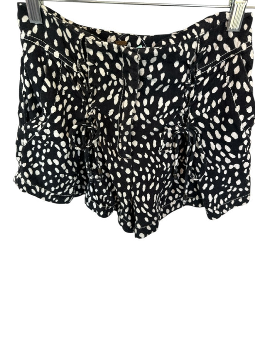 Free People Size 2 Black & White Cotton Polka Dots Button Up Lace Up Short Set Black & White / 2