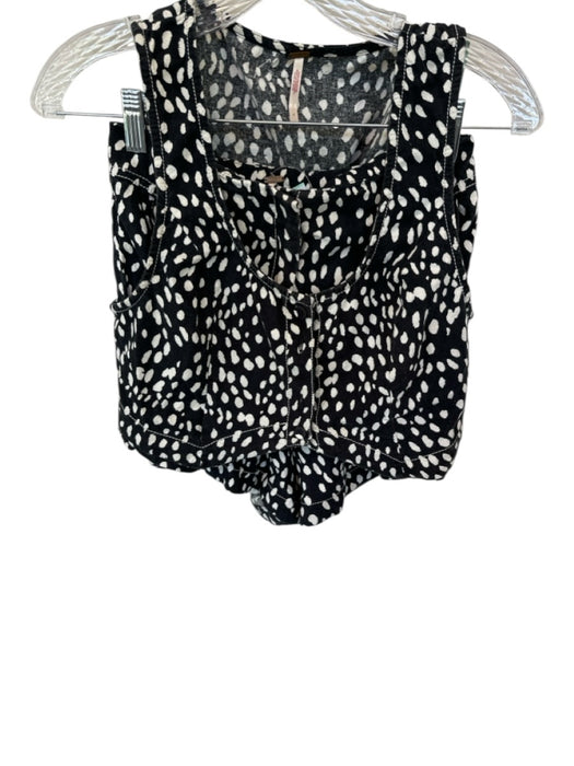 Free People Size 2 Black & White Cotton Polka Dots Button Up Lace Up Short Set Black & White / 2