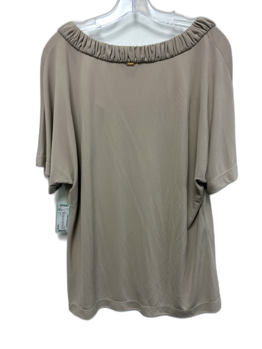 St John Size L Beige Rayon Blend Elastic Neck Knot Detail Top Beige / L