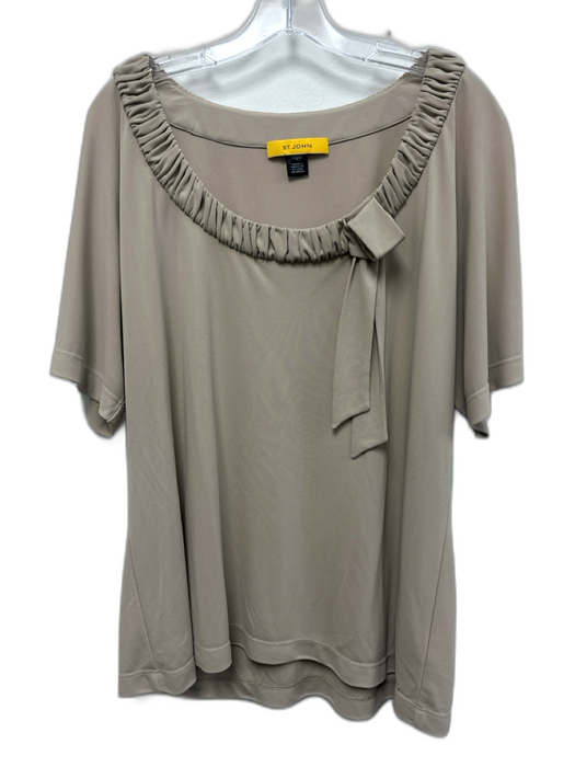 St John Size L Beige Rayon Blend Elastic Neck Knot Detail Top Beige / L