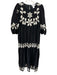 Caroline Constas Size 4 Black & Cream Linen Blend Embroidered Flowers Maxi Dress Black & Cream / 4