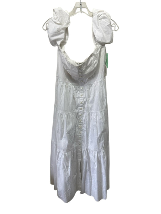 Staud Size 8 White Cotton Blend Button Down Off Shoulder Midi Dress