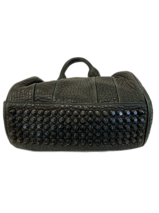 Alexander Wang Black Lambskin Croc Embossed Top Handles Studded Detail Bag Black / M
