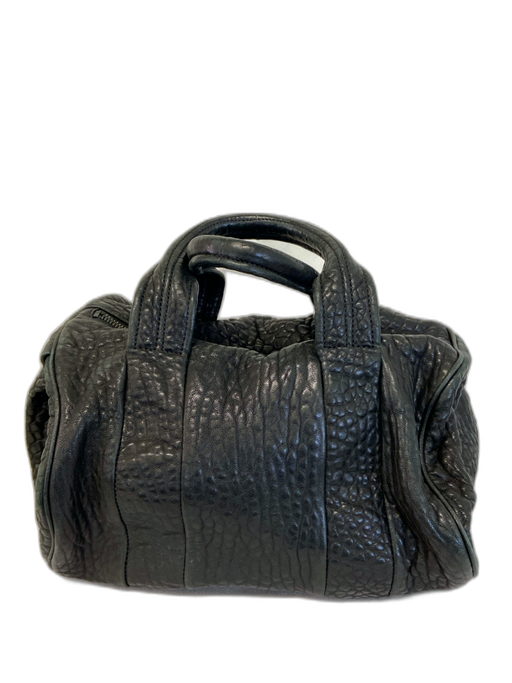 Alexander Wang Black Lambskin Croc Embossed Top Handles Studded Detail Bag Black / M