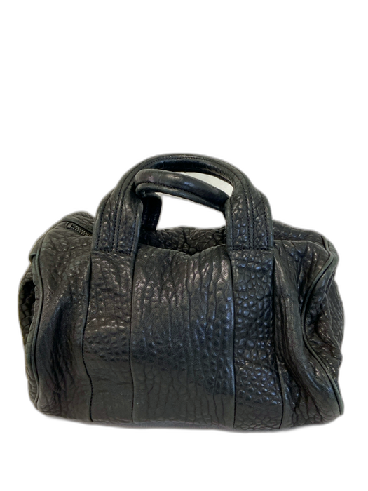 Alexander Wang Black Lambskin Croc Embossed Top Handles Studded Detail Bag Black / M