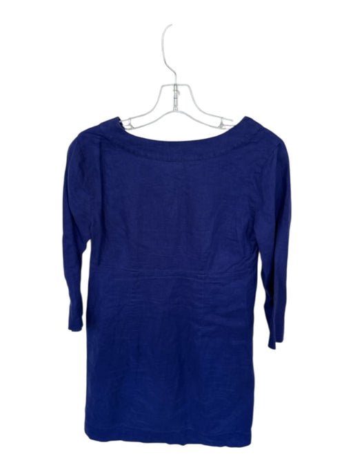 Boden Size 6 Blue Linen Long Sleeve V Neck Dress Blue / 6