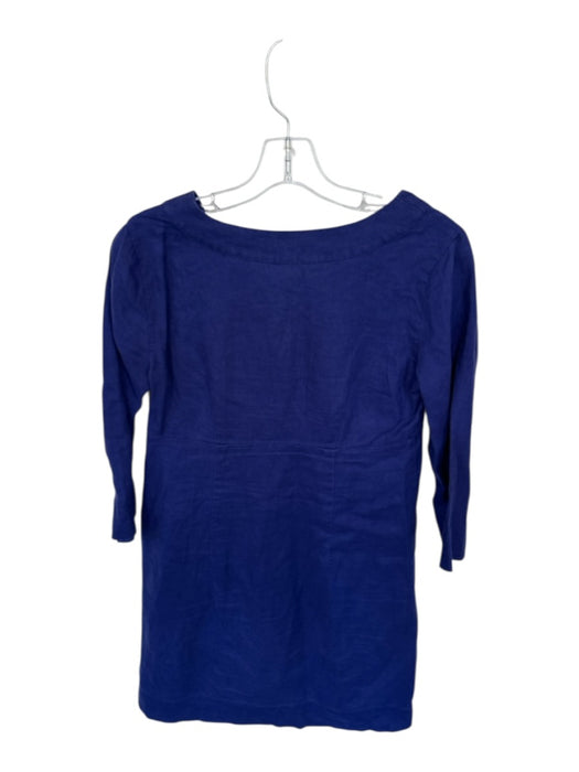 Boden Size 6 Blue Linen Long Sleeve V Neck Dress Blue / 6