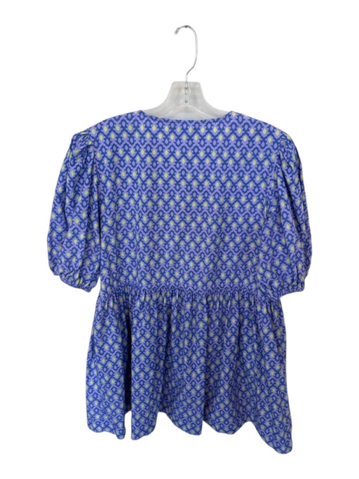 Livro Size L Purple & Green Cotton Puff Sleeves Buttons belt tie Dress Purple & Green / L