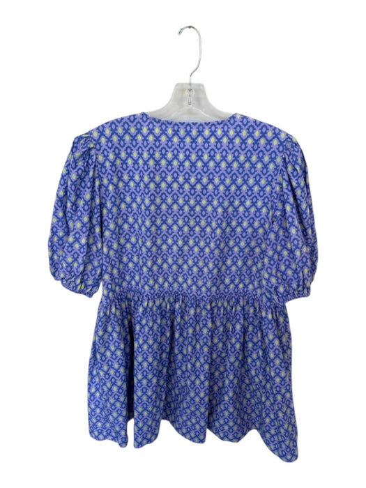 Livro Size L Purple & Green Cotton Puff Sleeves Buttons belt tie Dress Purple & Green / L