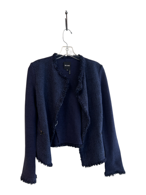 Nic + Zoe Size XS Navy Cotton Blend Knit Long Sleeve Pockets Open Front Jacket Navy / XS