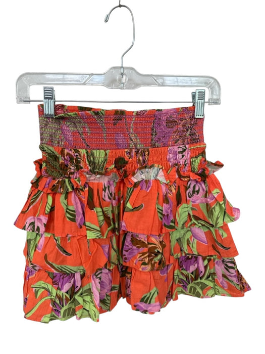 Love The Label Size XS Orange & Multi 100% Cotton Ruffle Tropical Smocked Skirt Orange & Multi / XS