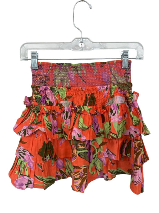 Love The Label Size XS Orange & Multi 100% Cotton Ruffle Tropical Smocked Skirt Orange & Multi / XS