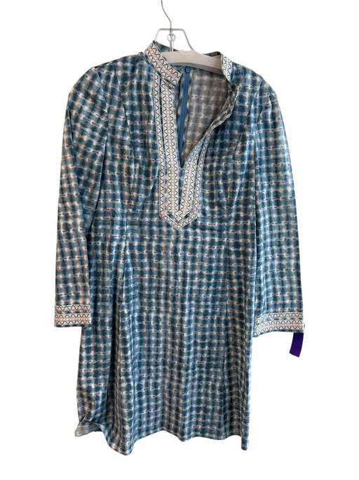 Tory Burch Size 2 Blue & White Cotton Long Sleeve Tye Dye V Neck Dress Blue & White / 2
