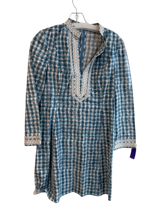 Tory Burch Size 2 Blue & White Cotton Long Sleeve Tye Dye V Neck Dress Blue & White / 2