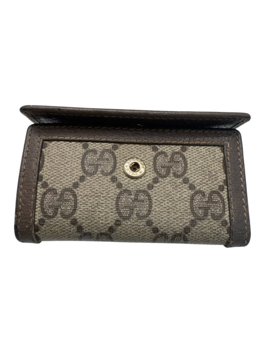 Gucci Beige & Brown Monogram Canvas Button Close Gold Hardware Keyholder Wallets Beige & Brown