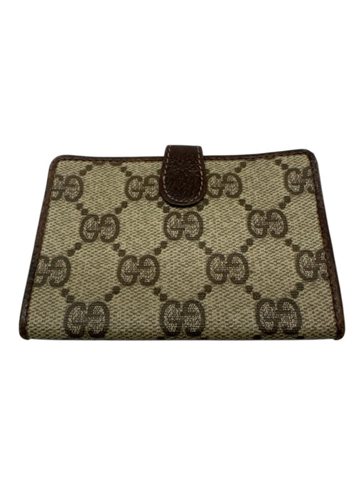 Gucci Brown Print Canvas Button Close Monogram Bi-Fold Wallets Brown Print