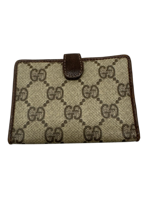 Gucci Brown Print Canvas Button Close Monogram Bi-Fold Wallets Brown Print