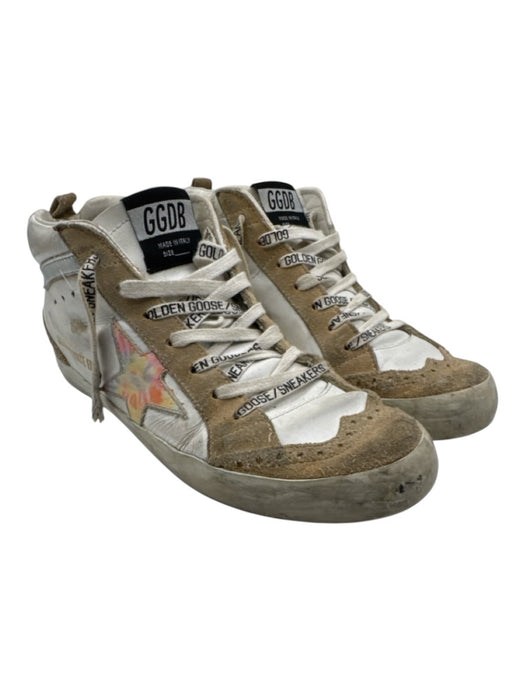 Golden Goose Shoe Size 38 White & Beige Leather Tie Dye Star Mid Top Sneakers White & Beige / 38