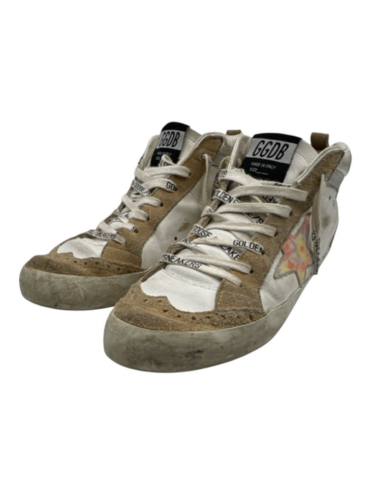 Golden Goose Shoe Size 38 White & Beige Leather Tie Dye Star Mid Top Sneakers White & Beige / 38