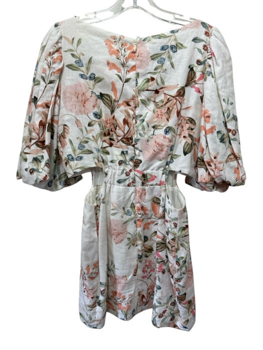 Cara Cara Size 4 White, Orange, Green Linen Blend Floral Cut Out Side Mini Dress White, Orange, Green / 4