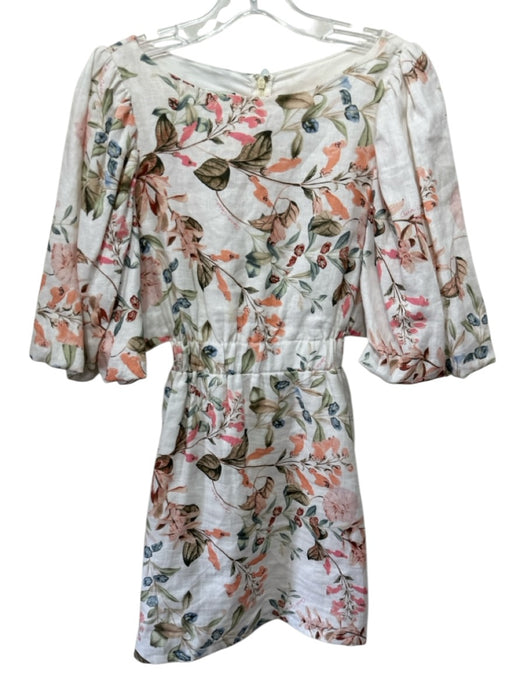 Cara Cara Size 4 White, Orange, Green Linen Blend Floral Cut Out Side Mini Dress White, Orange, Green / 4