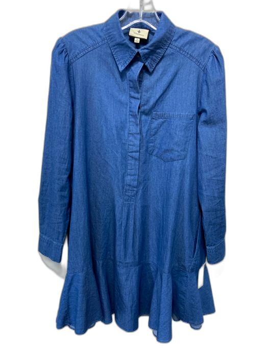 Tuckernuck Size S Dark Blue Cotton Chambray Quarter Button Long Sleeve Dress Dark Blue / S