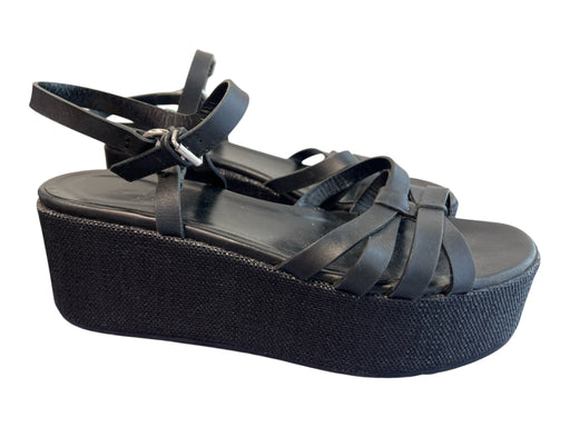 Theory Shoe Size 40 Black Raffia Leather Solid Platform Sandal Shoes Black / 40