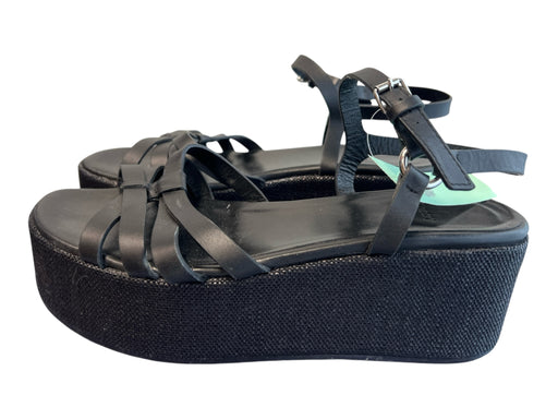 Theory Shoe Size 40 Black Raffia Leather Solid Platform Sandal Shoes Black / 40
