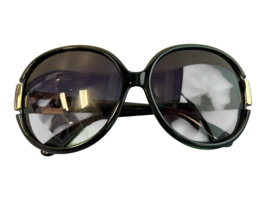 Marc By Marc Jacobs Black Plastic Gold hardware Round Large Logo Sunglasses Black