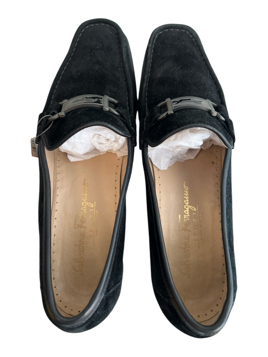 Salvatore Ferragamo Shoe Size 10 Black Leather Suede Square Toe Logo Shoes Black / 10