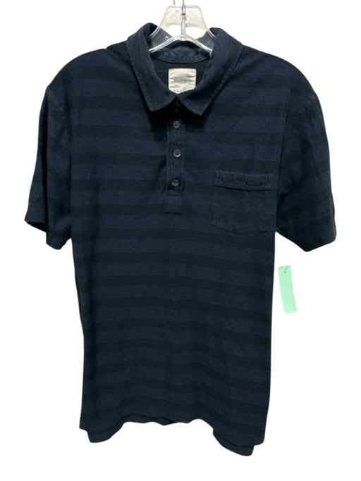 Billy Reid Size XL Blue & Navy Cotton Striped Polo Men's Short Sleeve Blue & Navy / XL