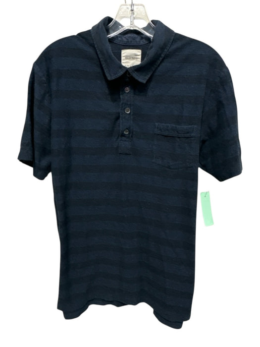Billy Reid Size XL Blue & Navy Cotton Striped Polo Men's Short Sleeve Blue & Navy / XL