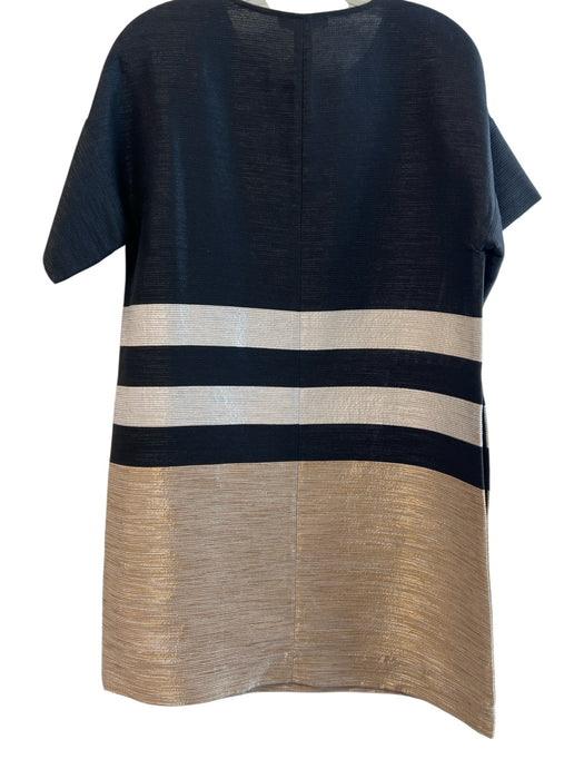 Lafayette 148 Size S Black & Beige Cotton Blend Metallic Thread Stripe Dress Black & Beige / S