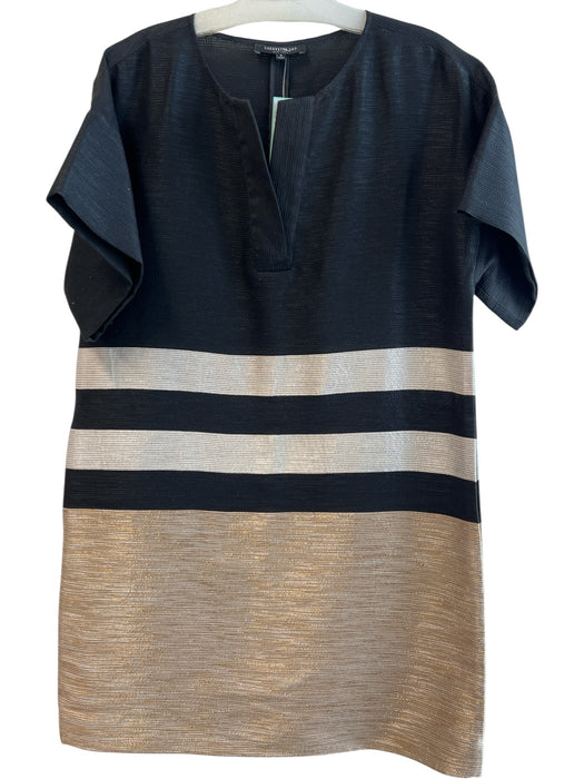 Lafayette 148 Size S Black & Beige Cotton Blend Metallic Thread Stripe Dress Black & Beige / S