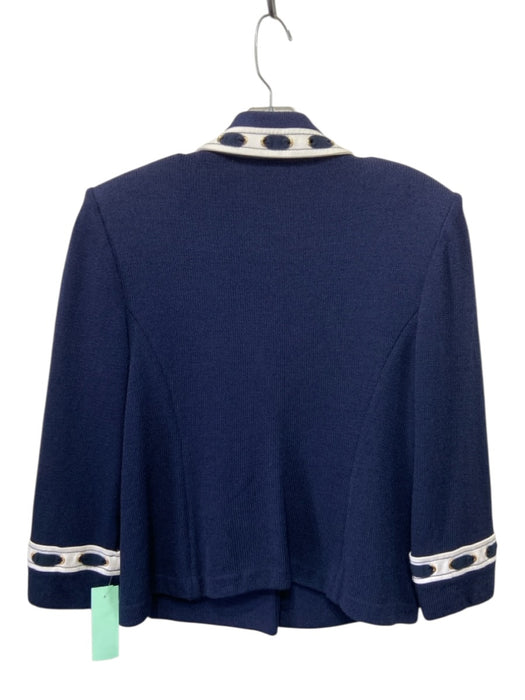 St John Collection Size 4 Navy Blue & White Wool Blend Laced Grommets Jacket Navy Blue & White / 4