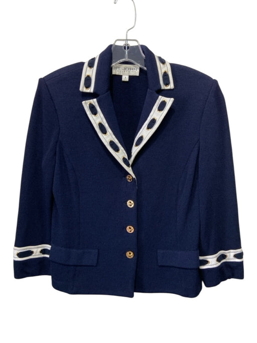 St John Collection Size 4 Navy Blue & White Wool Blend Laced Grommets Jacket Navy Blue & White / 4