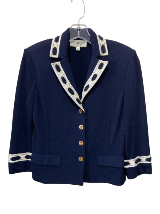 St John Collection Size 4 Navy Blue & White Wool Blend Laced Grommets Jacket Navy Blue & White / 4