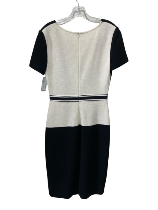 St John Size S Black & Cream Wool Blend Knit Colorblock Cap Sleeve Dress Black & Cream / S