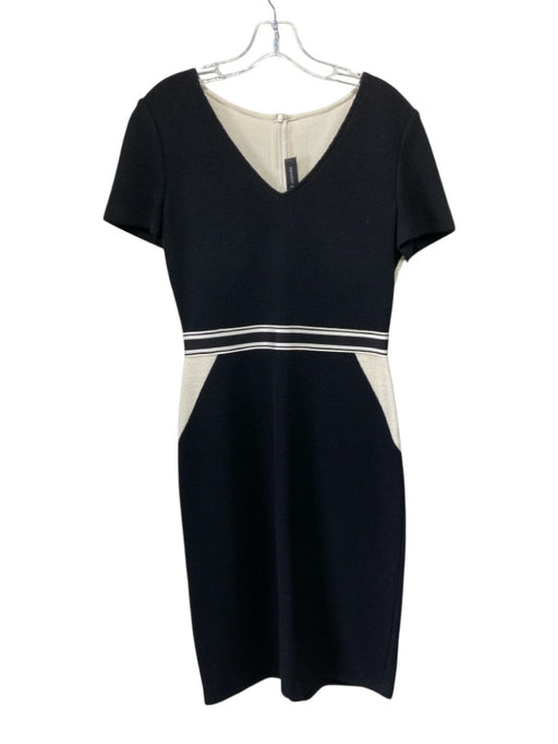 St John Size S Black & Cream Wool Blend Knit Colorblock Cap Sleeve Dress Black & Cream / S