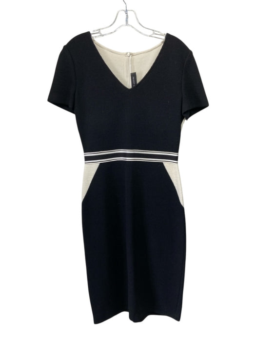 St John Size S Black & Cream Wool Blend Knit Colorblock Cap Sleeve Dress Black & Cream / S