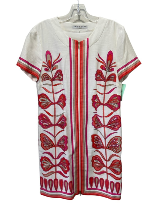 Trina Turk Size 6 Pink, Orange, White Cotton stripe & abstract Sheath Dress Pink, Orange, White / 6