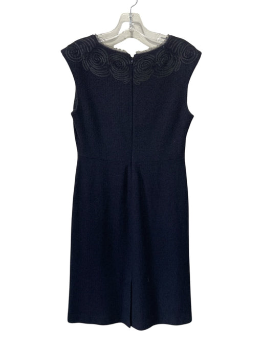 St John Couture Size 4 Navy Blue & Black Wool Blend Embroidered Detail Dress Navy Blue & Black / 4