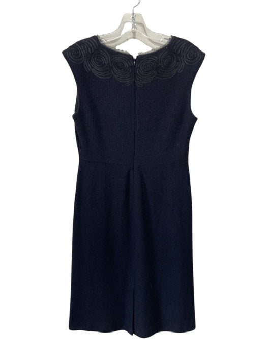 St John Couture Size 4 Navy Blue & Black Wool Blend Embroidered Detail Dress Navy Blue & Black / 4
