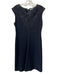 St John Couture Size 4 Navy Blue & Black Wool Blend Embroidered Detail Dress Navy Blue & Black / 4