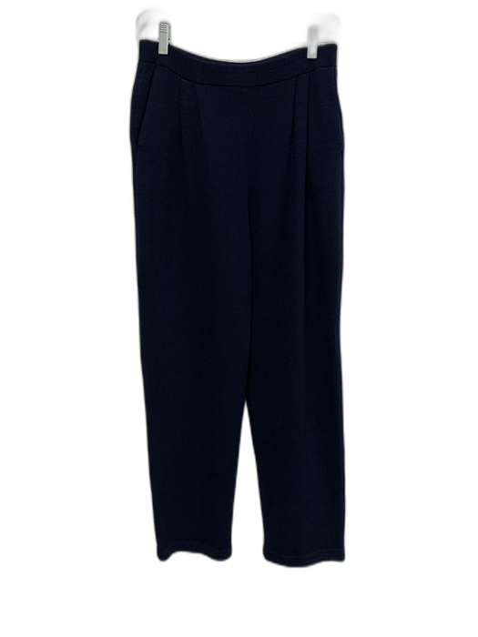 St John Basics Size 4 Navy Blue Wool Blend Knit Pleated Waist Mid Rise Pants Navy Blue / 4